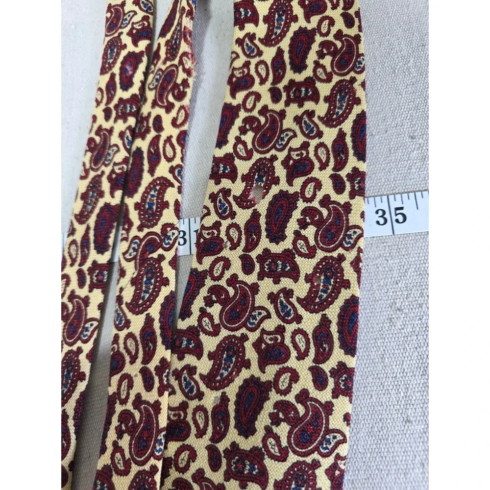 Brooks Brothers Makers Mens Paisley Wool Tie Burgundy Tan Hand Made USA 4 Inch